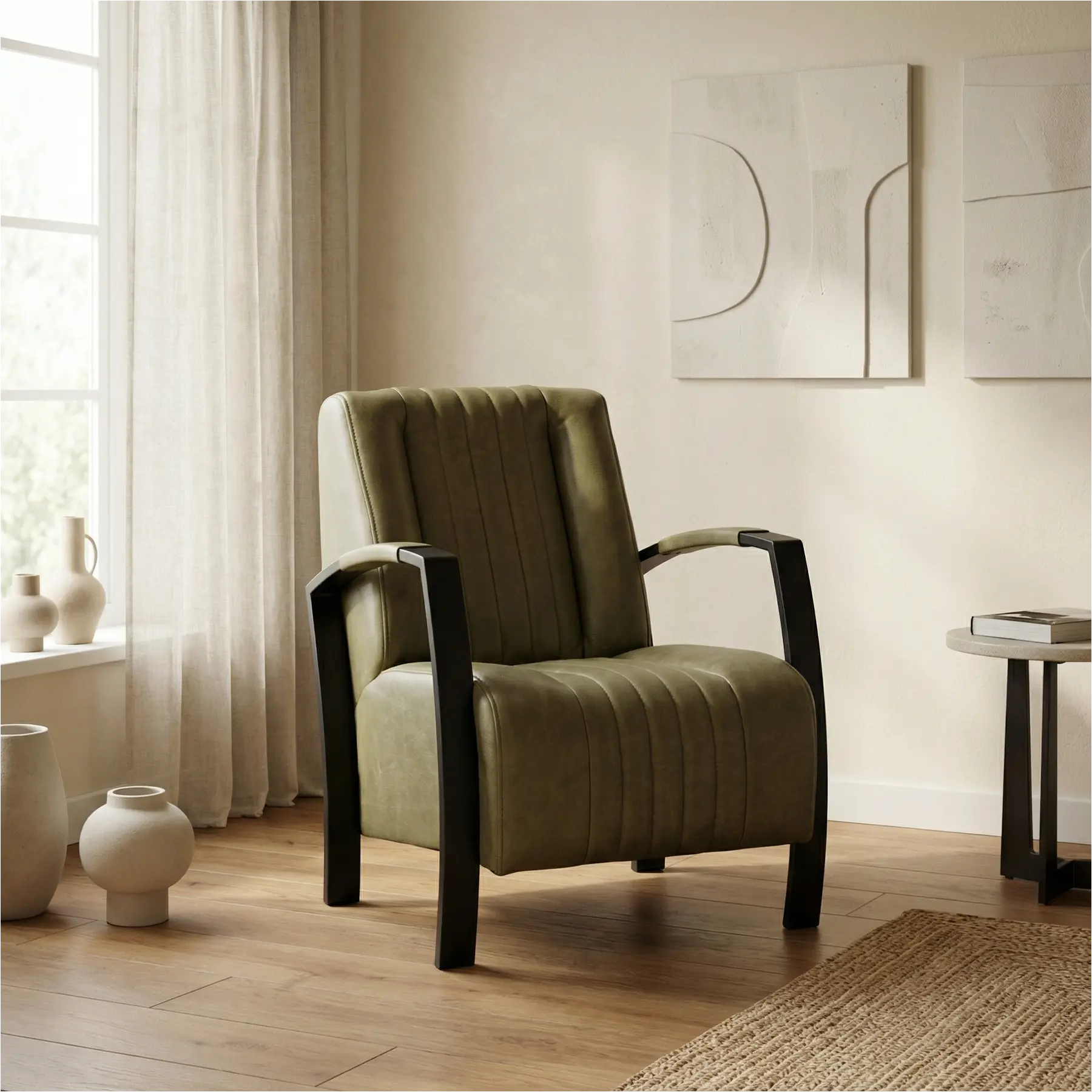 afbeelding van Leren fauteuil Glamour - Vintage Olive (olijf/groen)